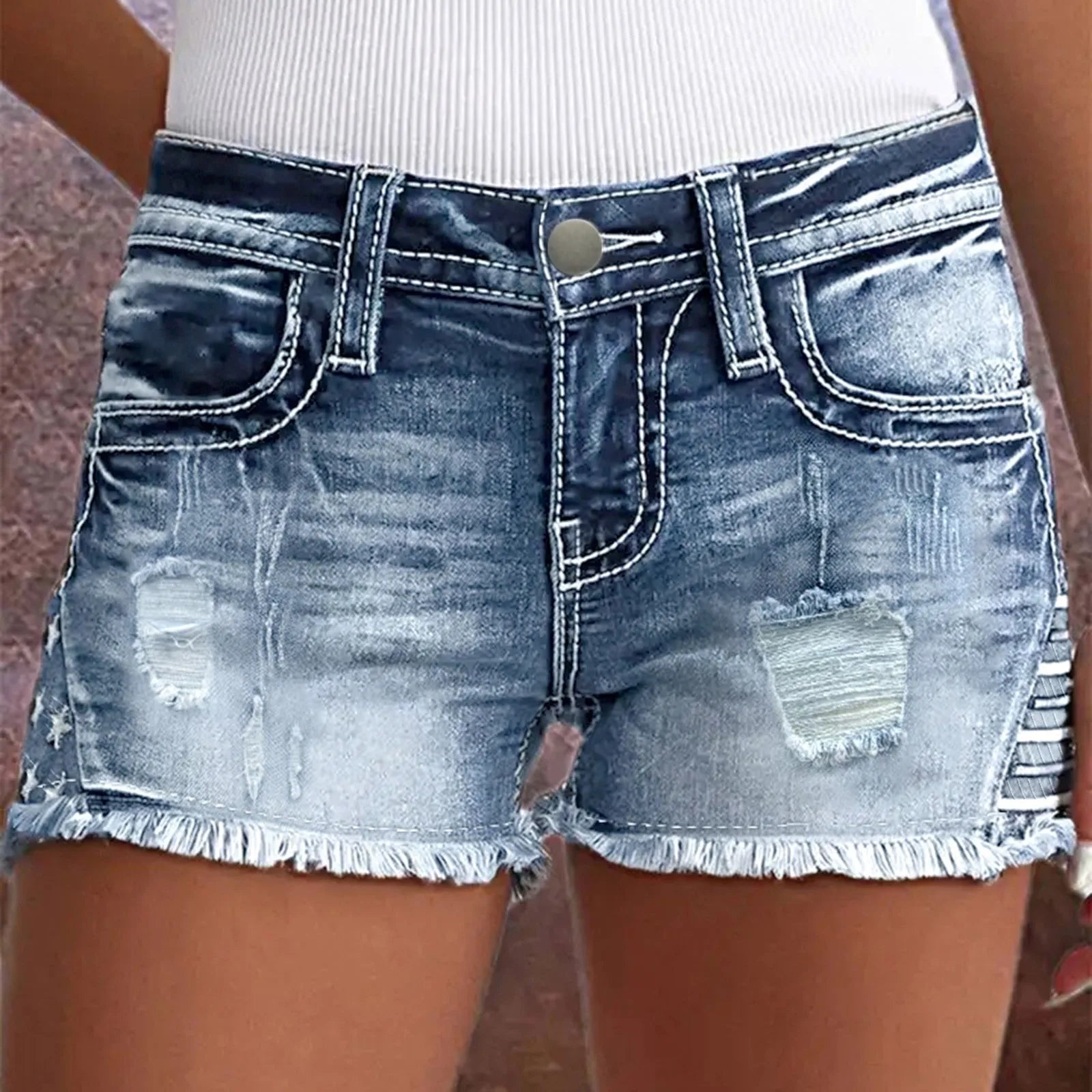 Y2K Retro Leopard Print Low Waist Distressed Black Denim Shorts