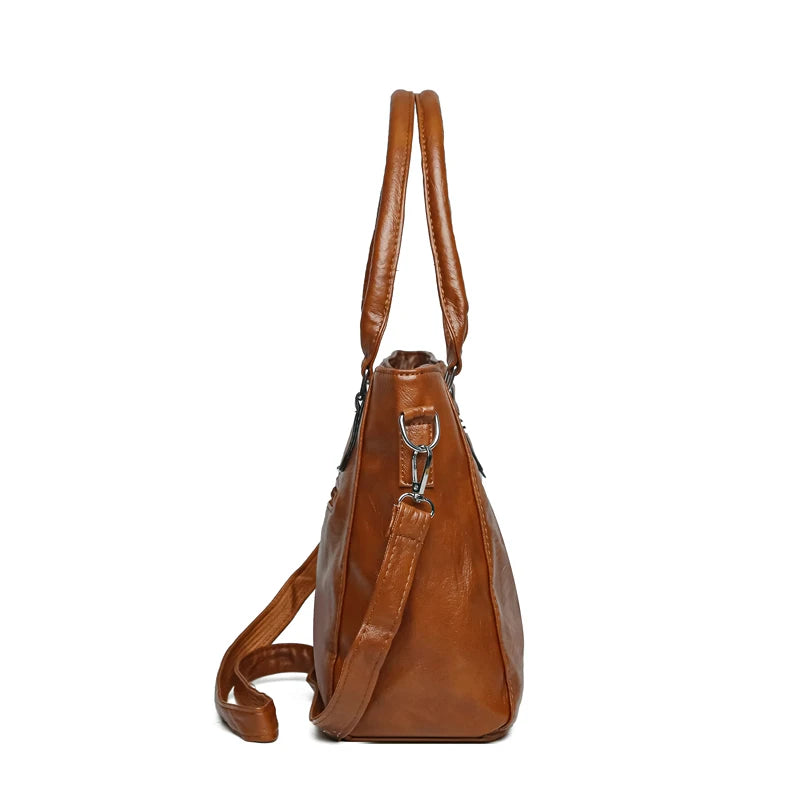 Vintage Soft Leather Handbag – Large Capacity Designer Shoulder Tote for Women