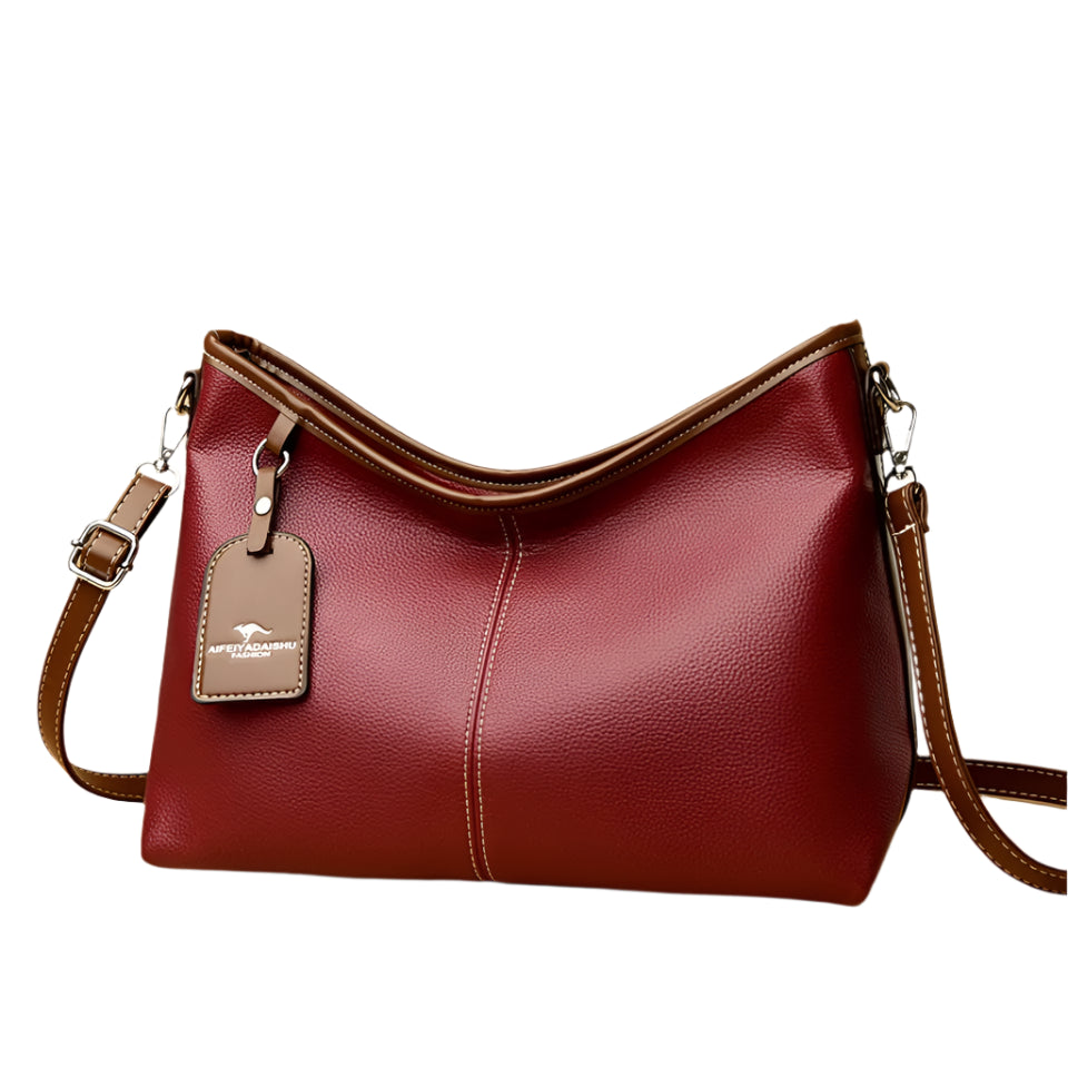 Soft PU Leather Shoulder Bag - Color Contrast Crossbody Tote for Women
