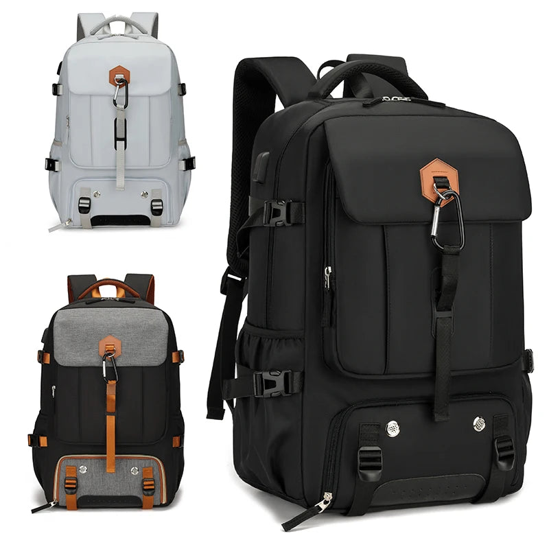 Two backpacks, one black and gray, the other black, on a white background.