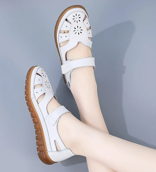 Women's Breathable Leather Sandals: Non-Slip Casual Roman Style