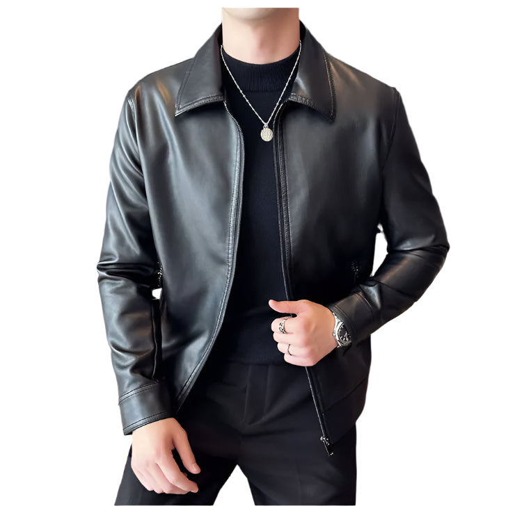 Men's Bomber Leather Jacket: Anti-Wind Lapel, Slim Fit Autumn Coat