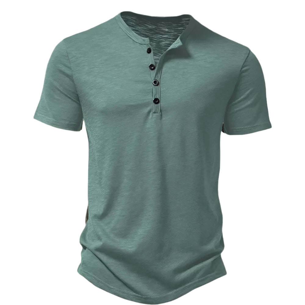 Men’s Henley Slub Cotton T-Shirt – Casual Solid Color Summer Streetwear
