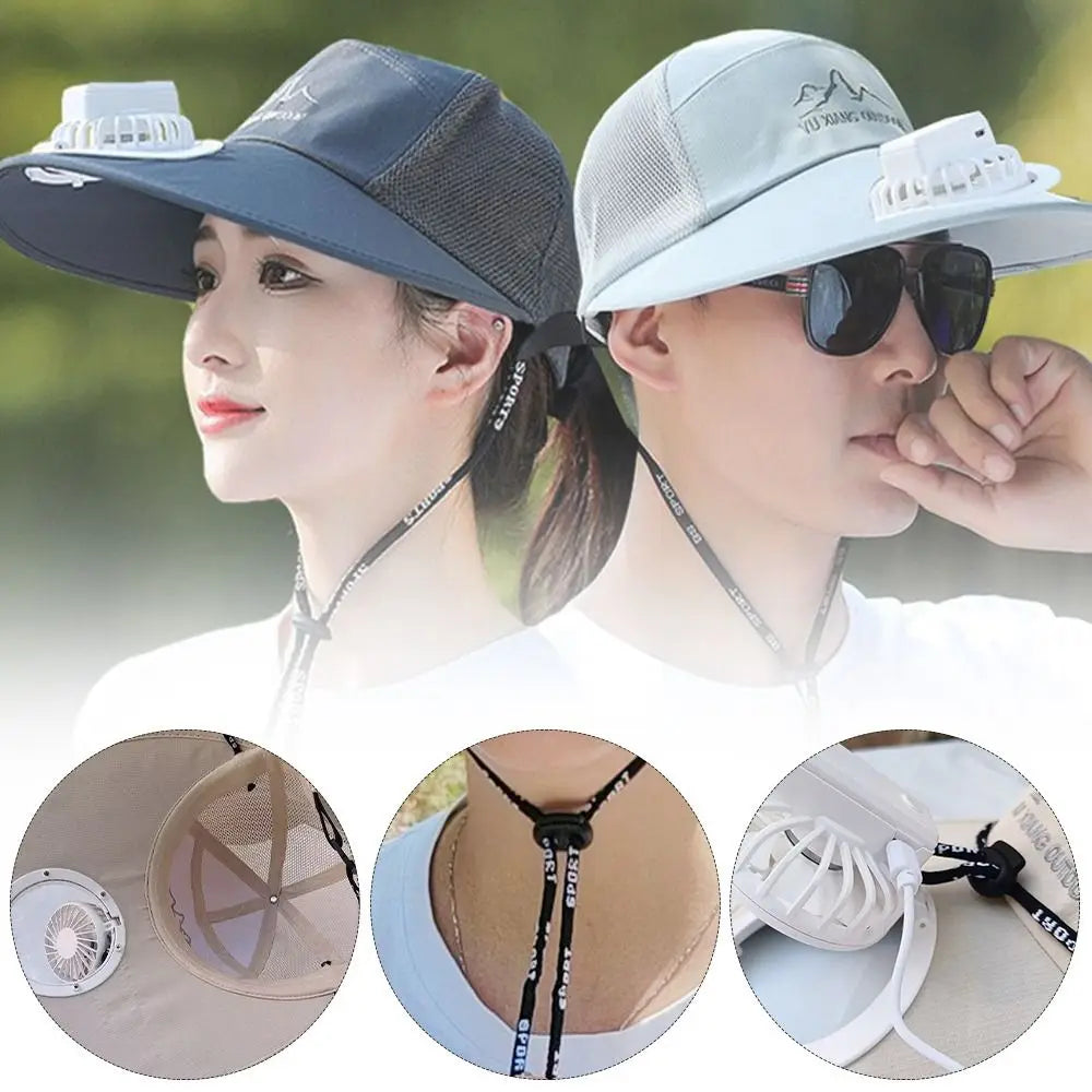 Large Brim Fan Hat - Rechargeable UV Protection Sun Shading Cap