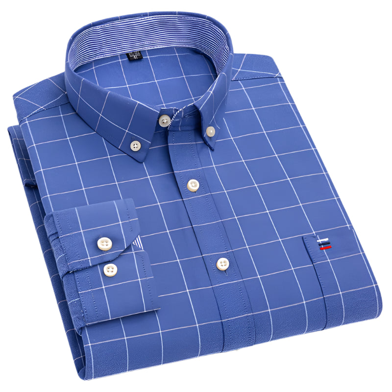 Men’s 100% Cotton Plaid Oxford Shirt – Smart Casual Plus Size 7XL