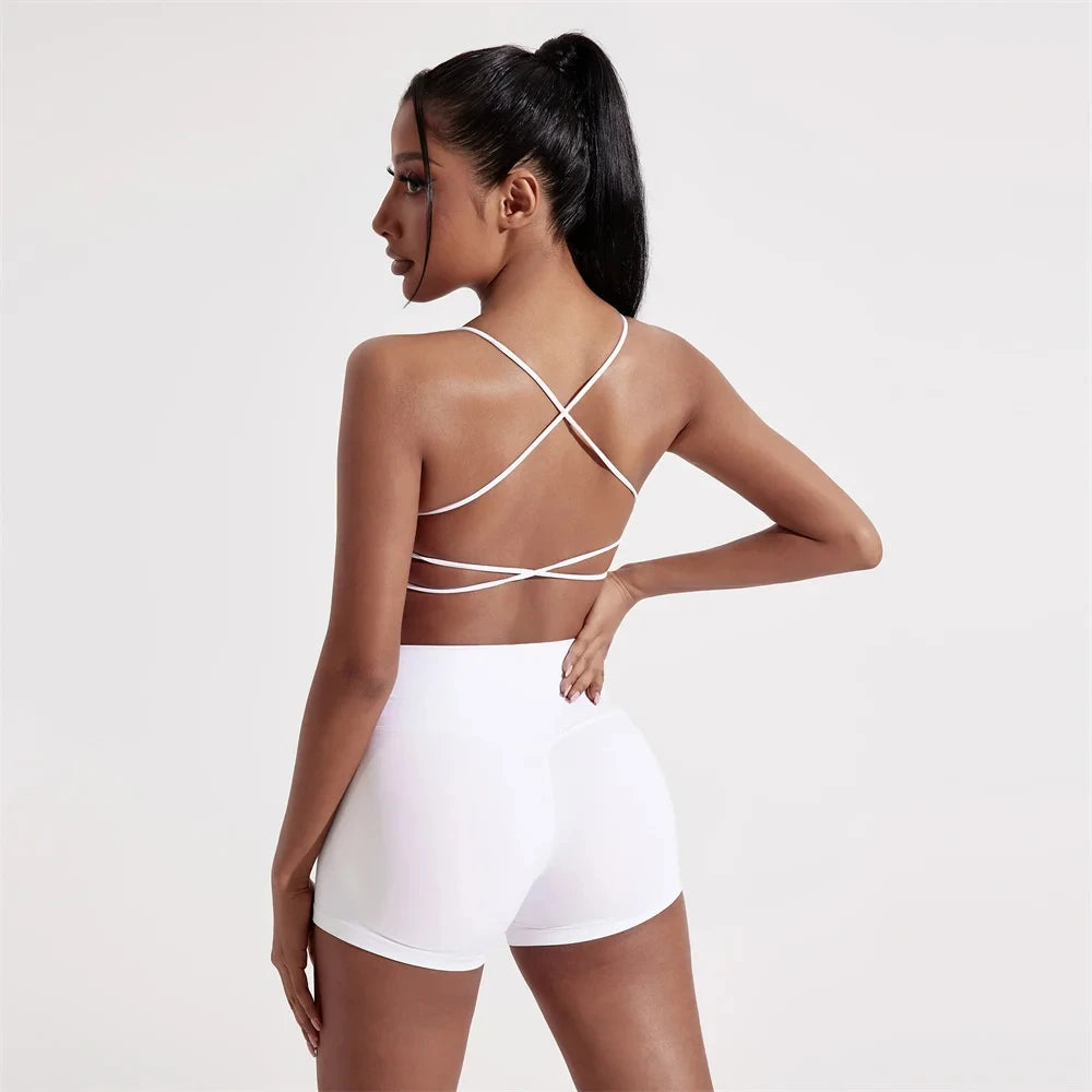 Women's Cross Back Sports Bra: Solid Color Fitness Top for Yoga