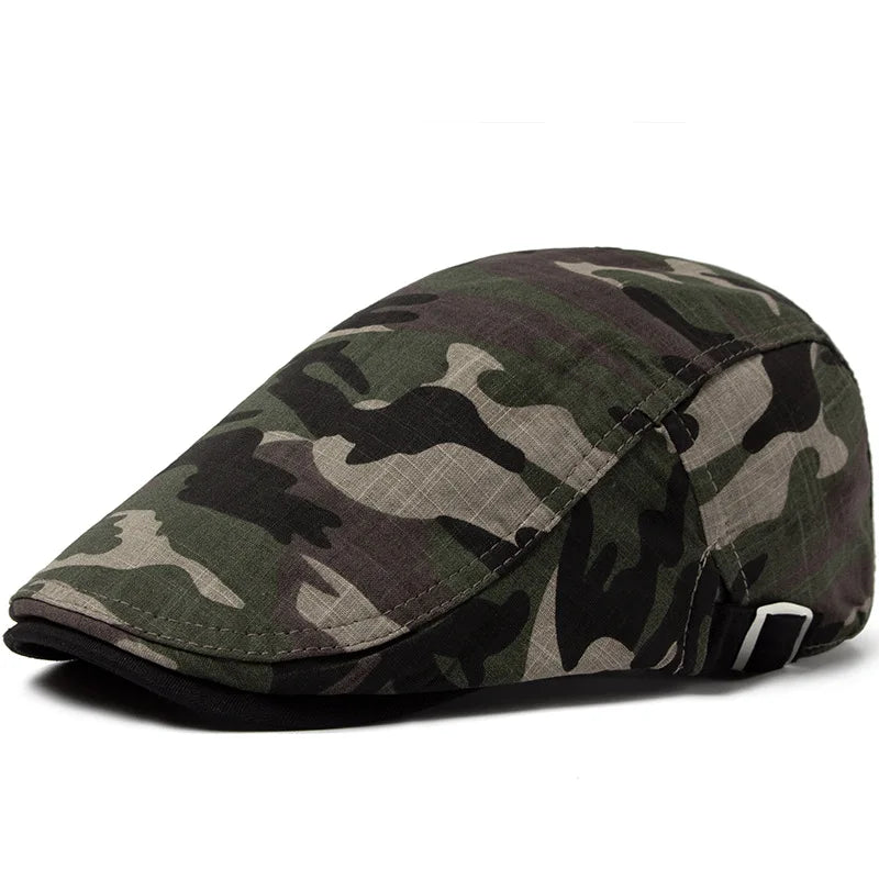 Men’s Camouflage Cotton Linen Beret – Adjustable Lightweight Sun Cap