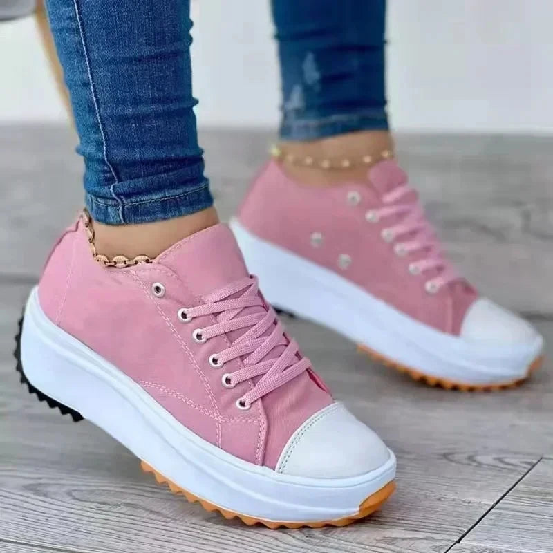 Women’s White Canvas Platform Sneakers – Casual Fashion Tennis Shoes
