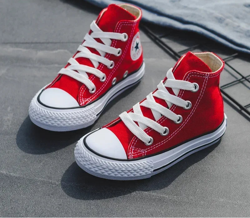 Kids’ Fashion High-Top Canvas Sneakers – Unisex School & Sports Shoes