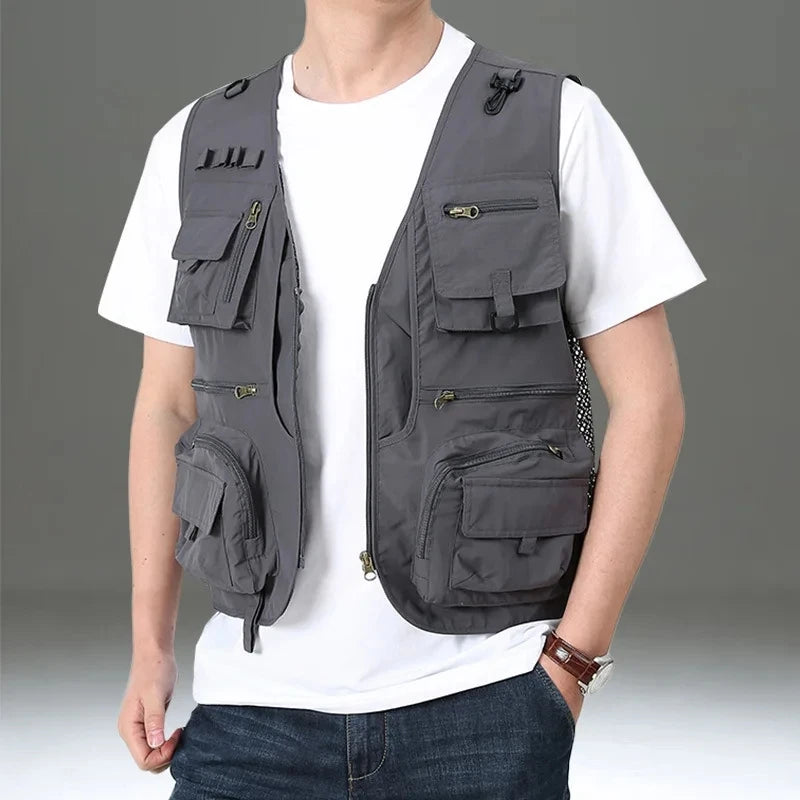 Men’s Tactical Multi-Pocket Mesh Vest – Breathable, Sleeveless, Travel-Ready