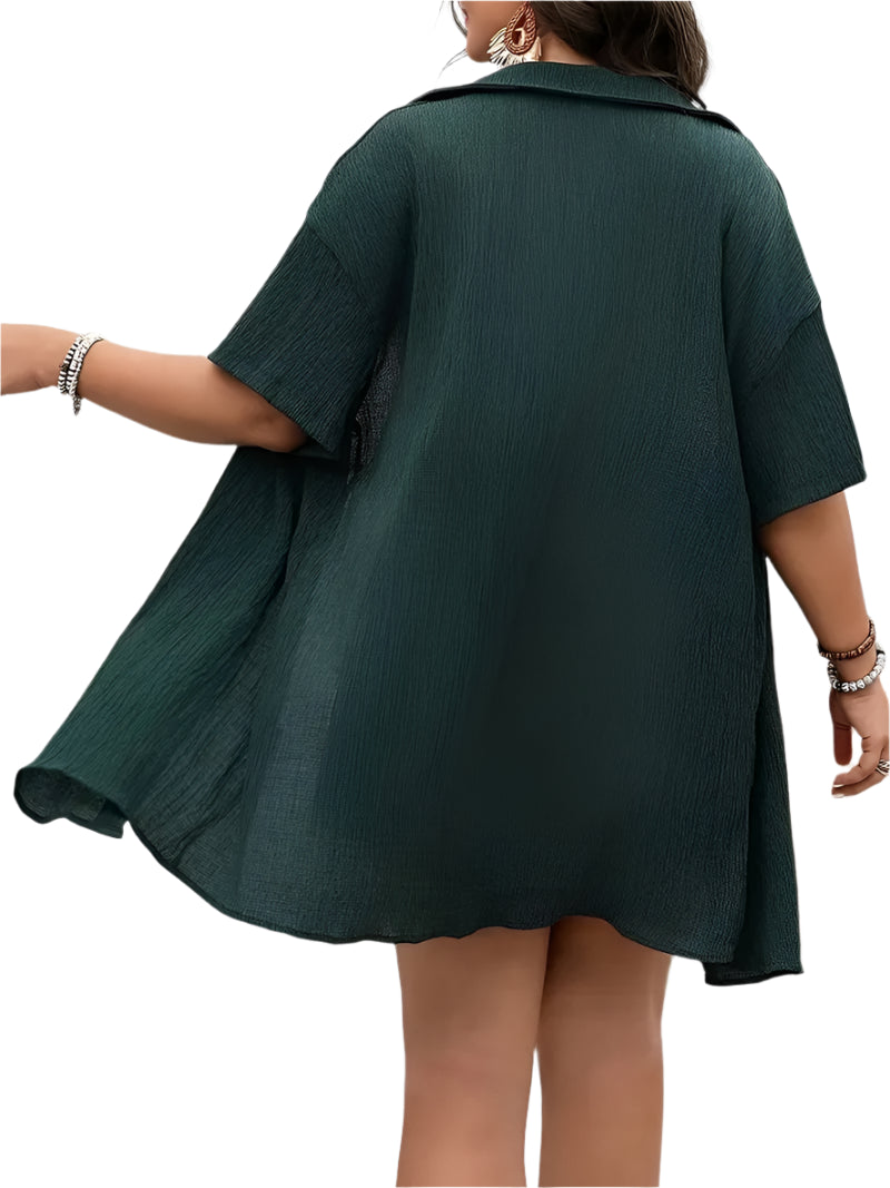 Plus Size Summer 2-Piece Outfit – Short Sleeve Shirt & Wide Leg Shorts