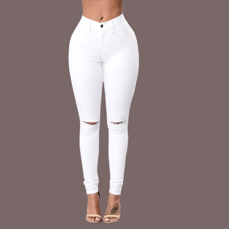 Women's High-Waist Ripped Skinny Jeans - Slim Fit Stretch Pencil Pants
