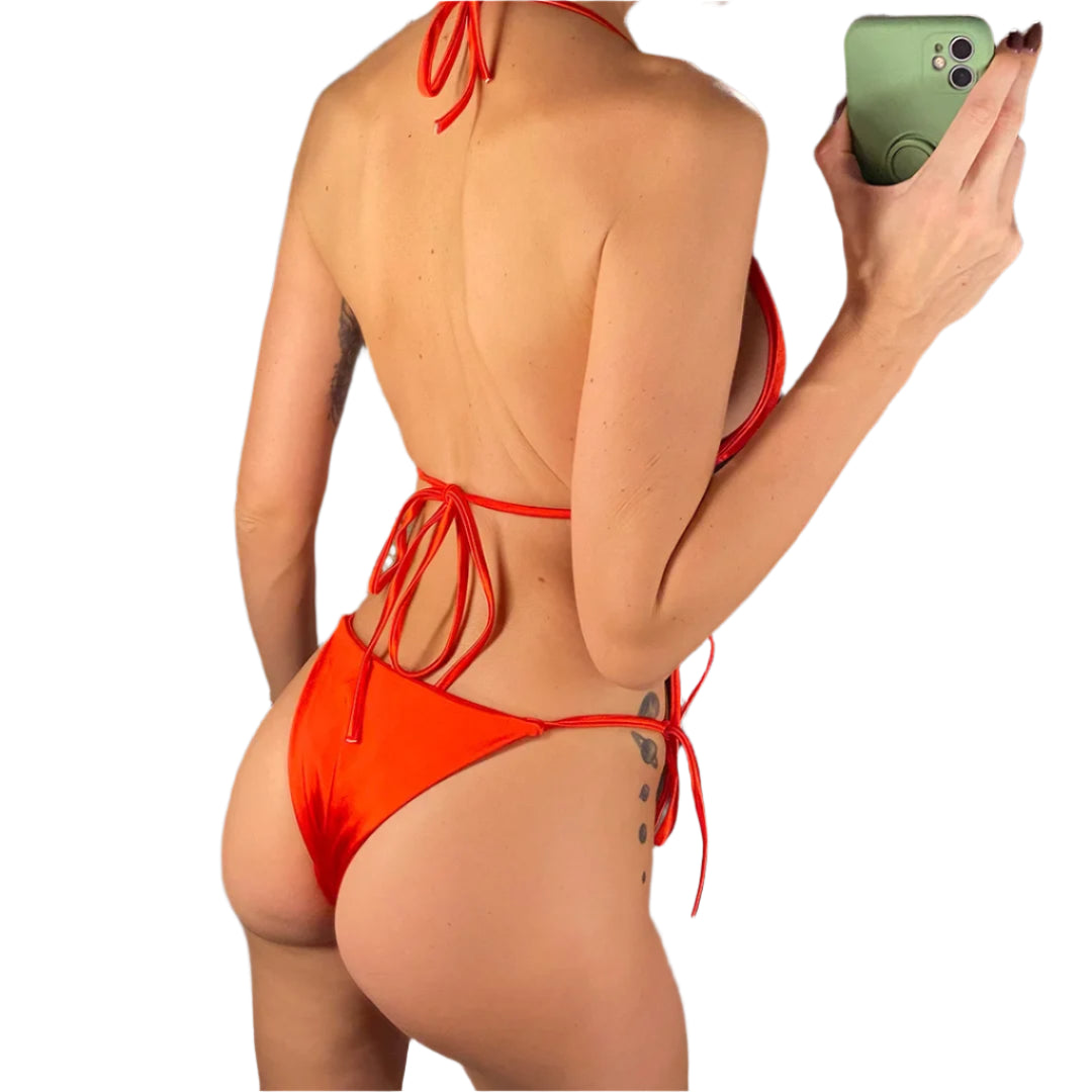 Stunning Sexy Halter Bikini: Satin-Feel Brazilian Swimsuit Two-Piece