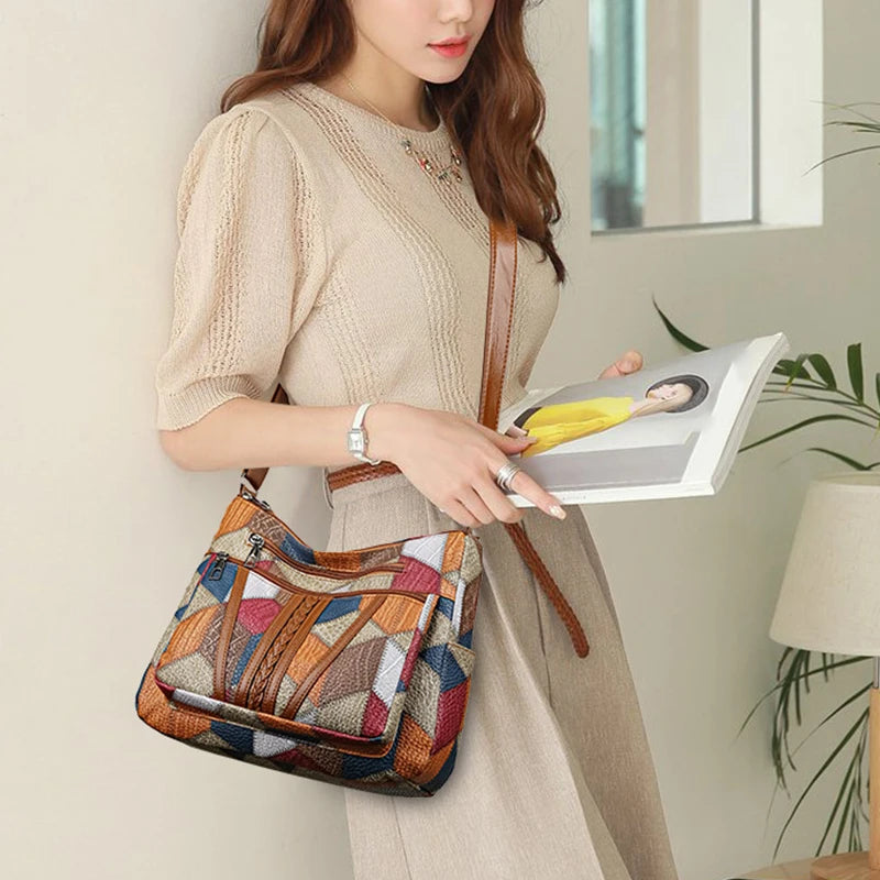 Women's Elegant Vintage Crossbody Bag: Trendy Patchwork Handbag