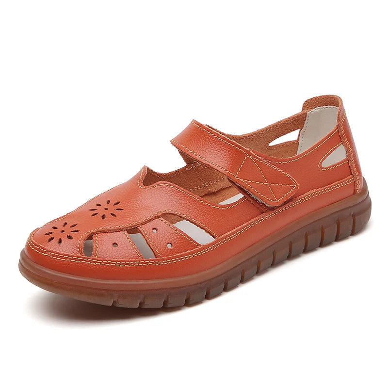 Women's Breathable Leather Sandals: Non-Slip Casual Roman Style