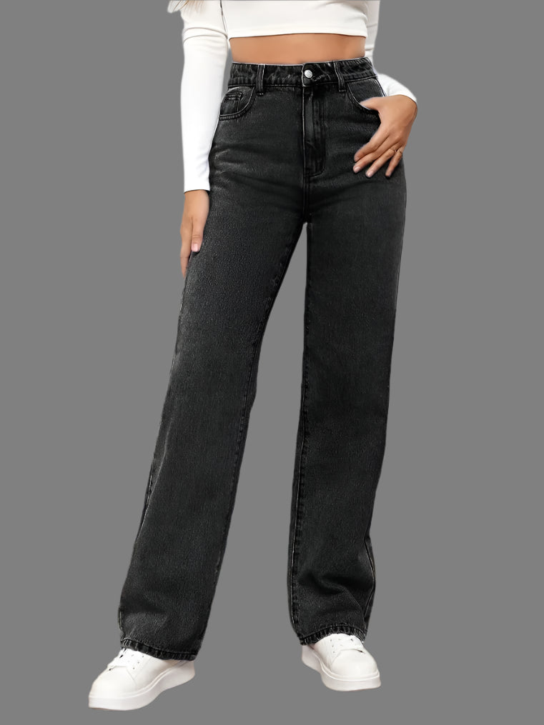 Women's Y2K Loose Straight Jeans - High Waist Ankle Length Denim-Look