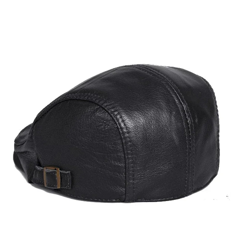 Genuine Leather Duckbill Beret - Unisex Casual Cabbie Bonnet