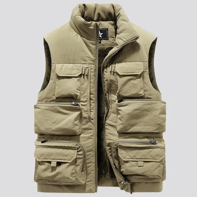 Men's Winter Fleece Tactical Cargo Vest – Thick Warm Work Waistcoat