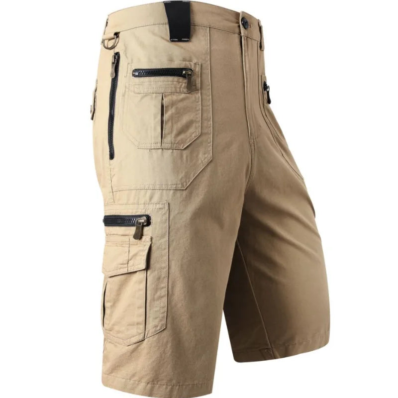 LANE JT Men's Cotton Tactical Shorts – Multi-Pocket, Loose Fit, Knee-Length