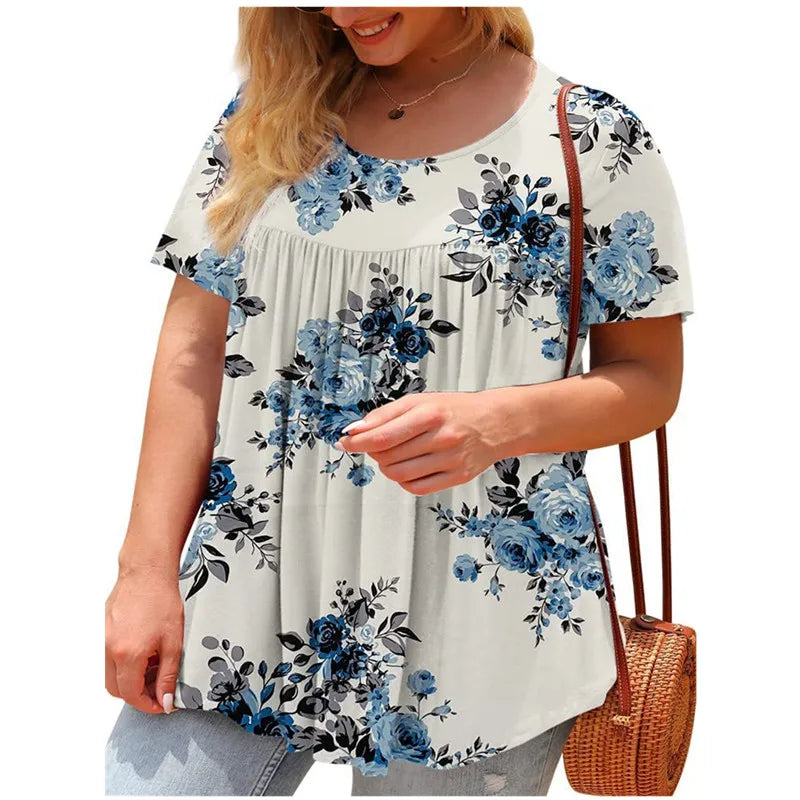 Plus Size 5XL Floral 3D Print T-Shirt - Loose Fit Summer Top