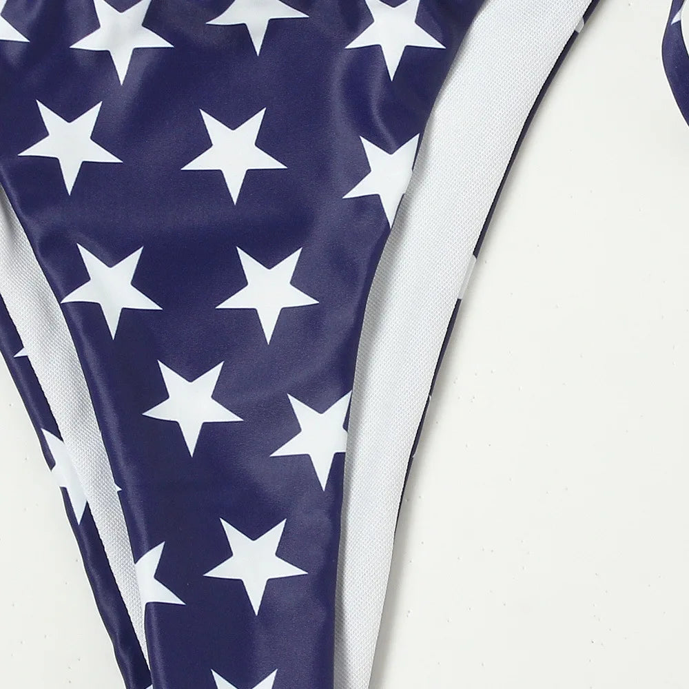 Sexy USA Flag Print Beach Bikini Set – 2-Piece Lingerie Swimsuit