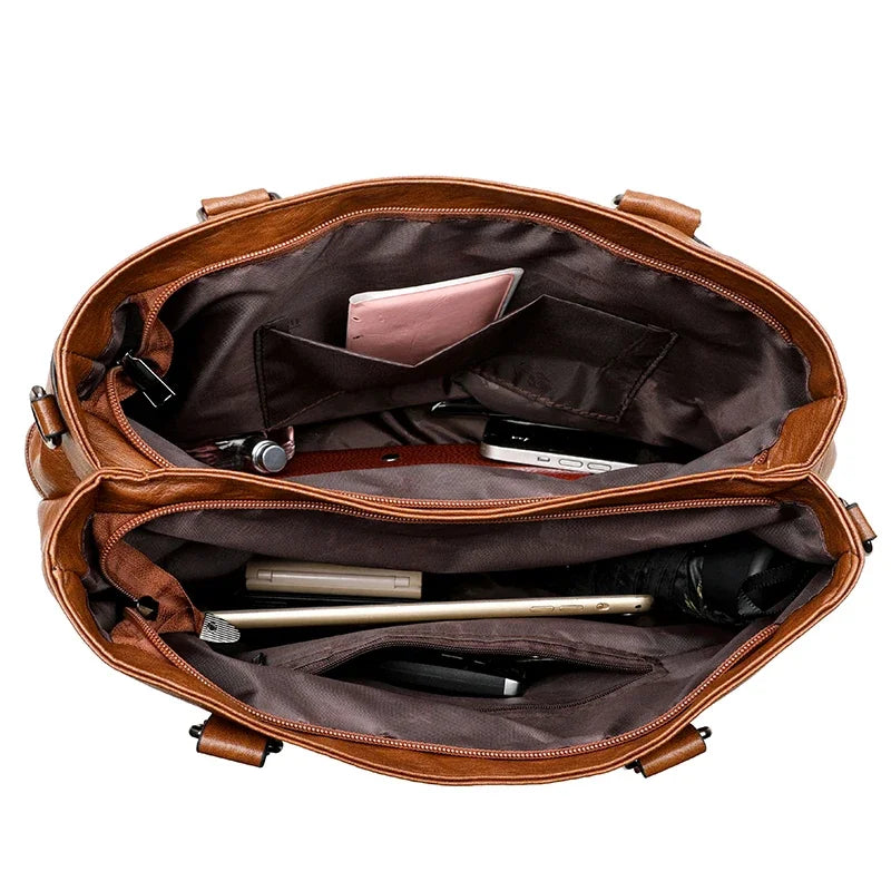 Elegant Women's Leather Handbag – Large Casual Tote & Crossbody Bag