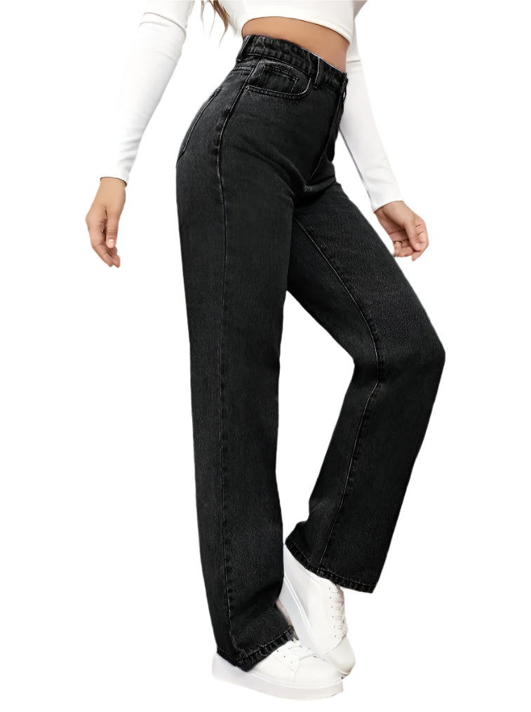 Women's Y2K Loose Straight Jeans - High Waist Ankle Length Denim-Look