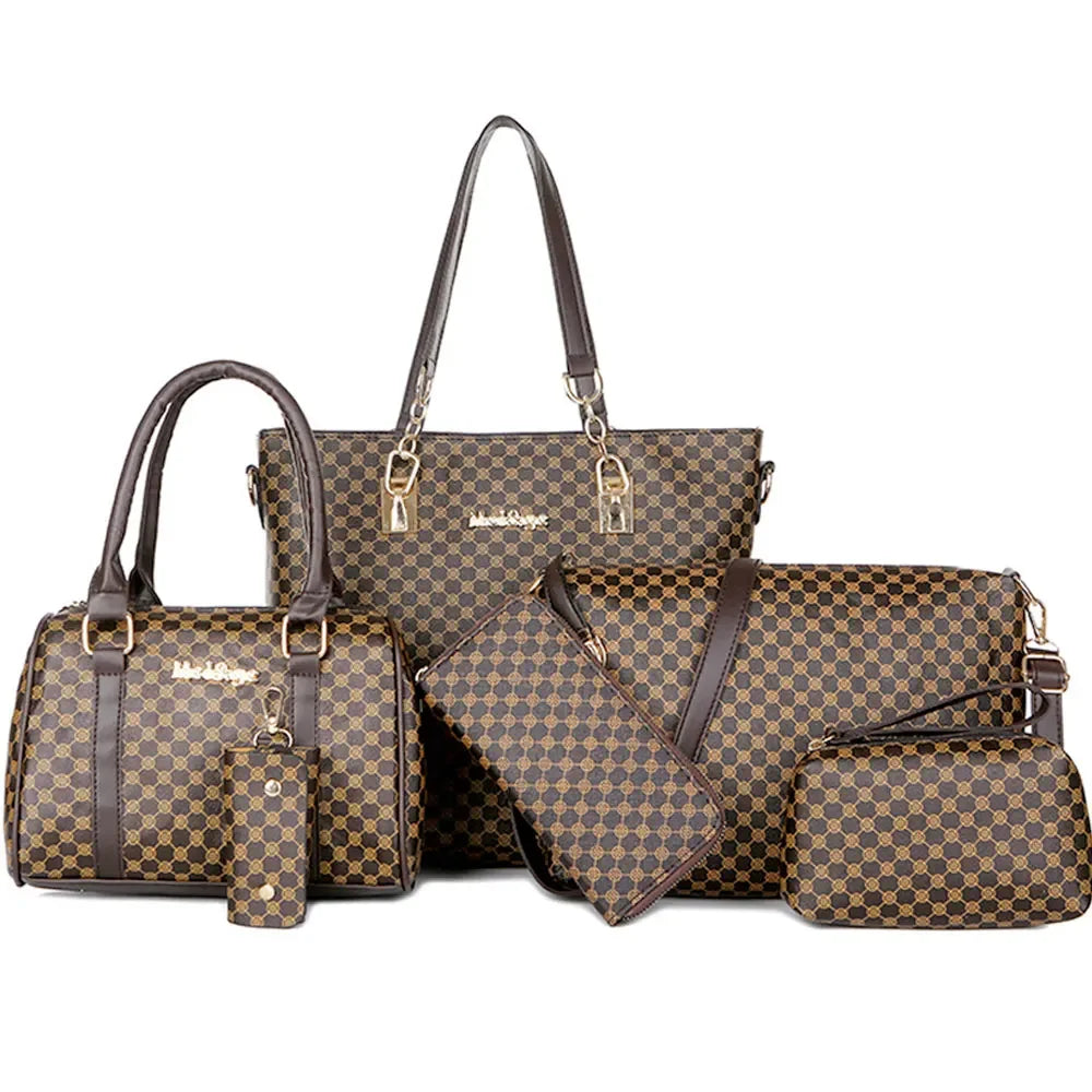 6PCS Printed Handbag Set - Large Capacity Tote & Crossbody Bags