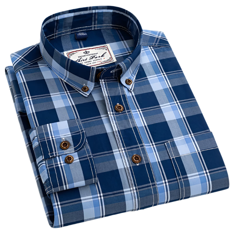 100% Cotton Slim Fit Plaid Shirt – Formal Long-Sleeve Office Casual Shirt for Men