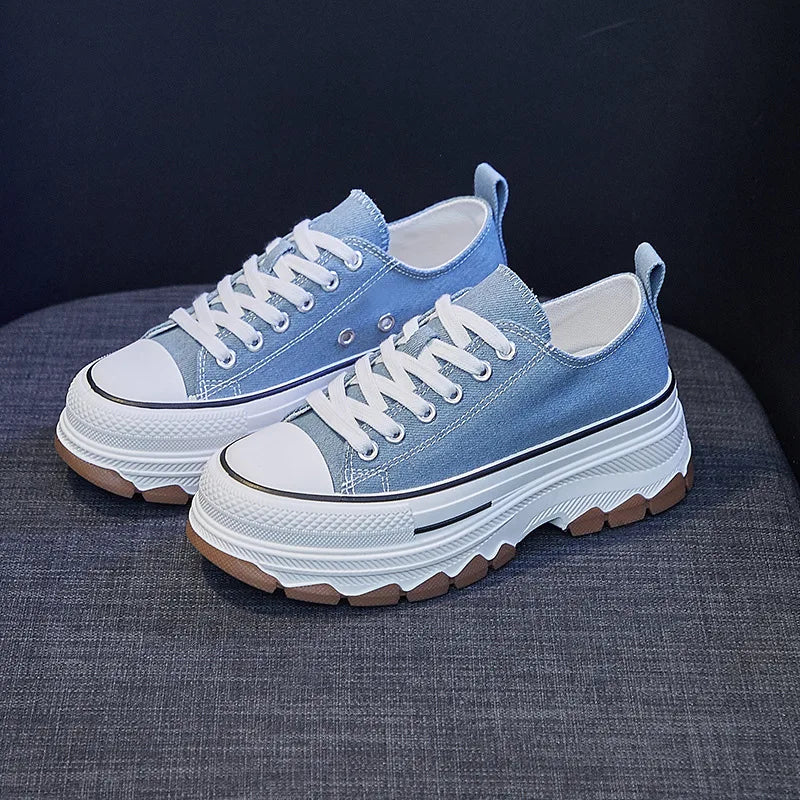 Korean Women’s Canvas Sneakers – Thick Bottom Casual Fashion Shoes
