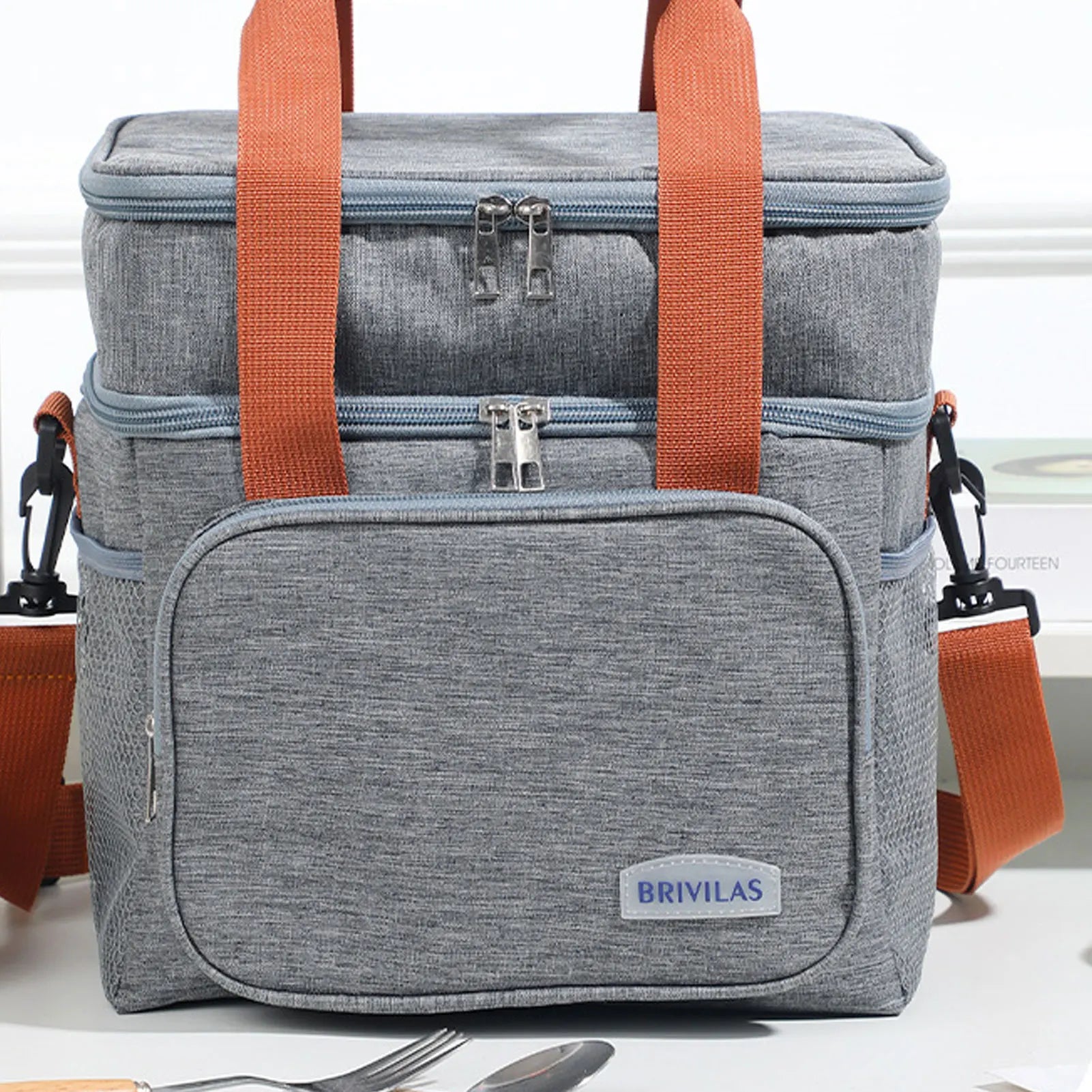 Insulated Waterproof Thickened Double Layer Lunch Bag with Multiple Pockets
