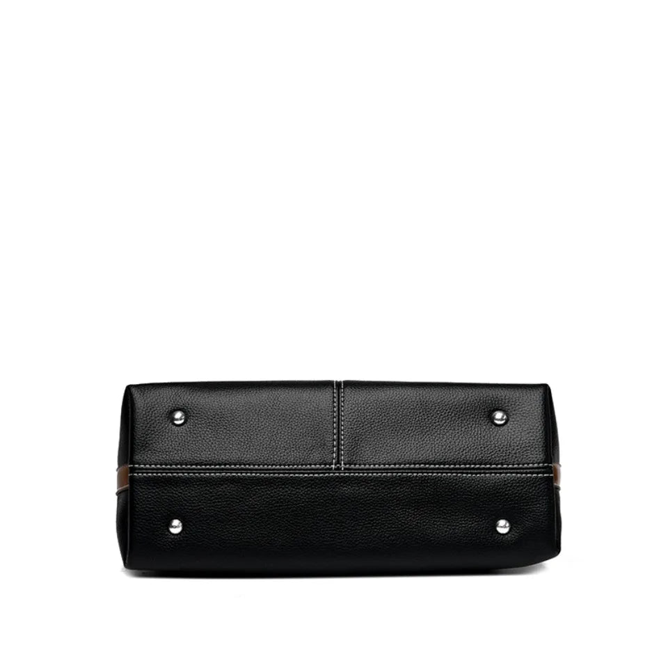Soft PU Leather Shoulder Bag - Color Contrast Crossbody Tote for Women