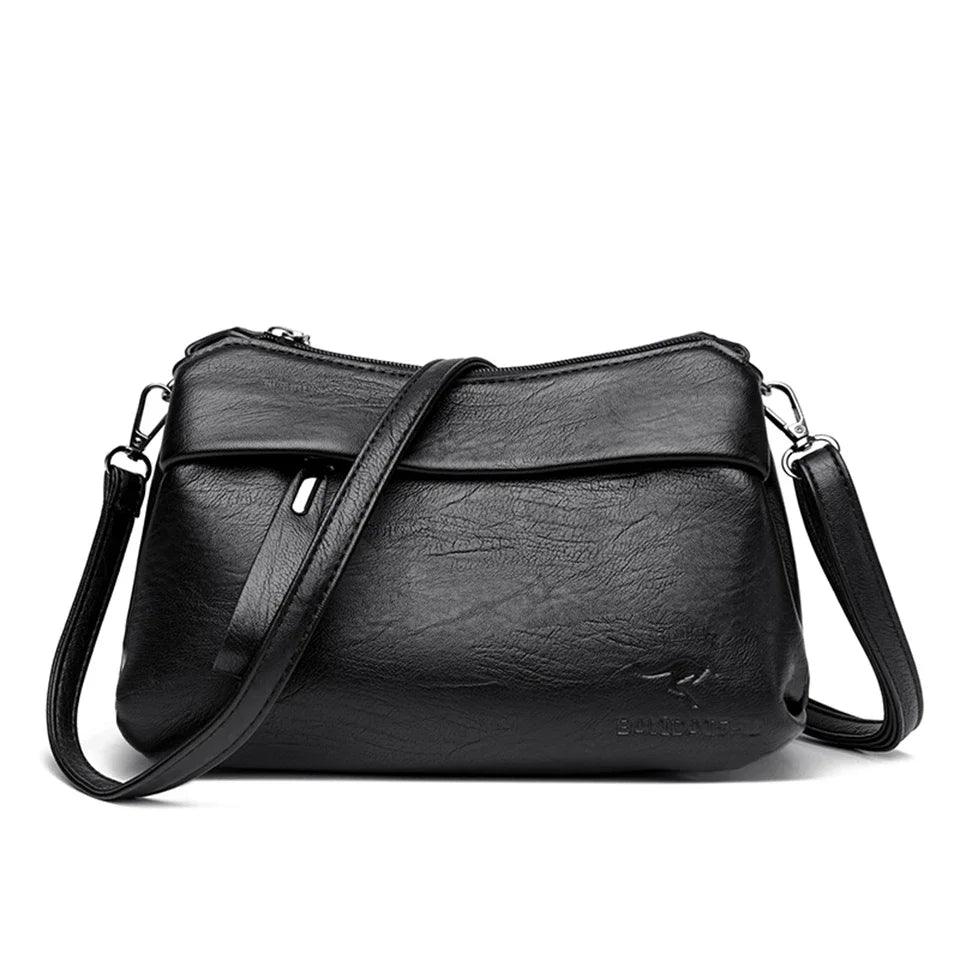 Embossed Kangaroo Logo 3 Compartments Style Leather Shoulder Bag Crossbody Bag - JVMCL