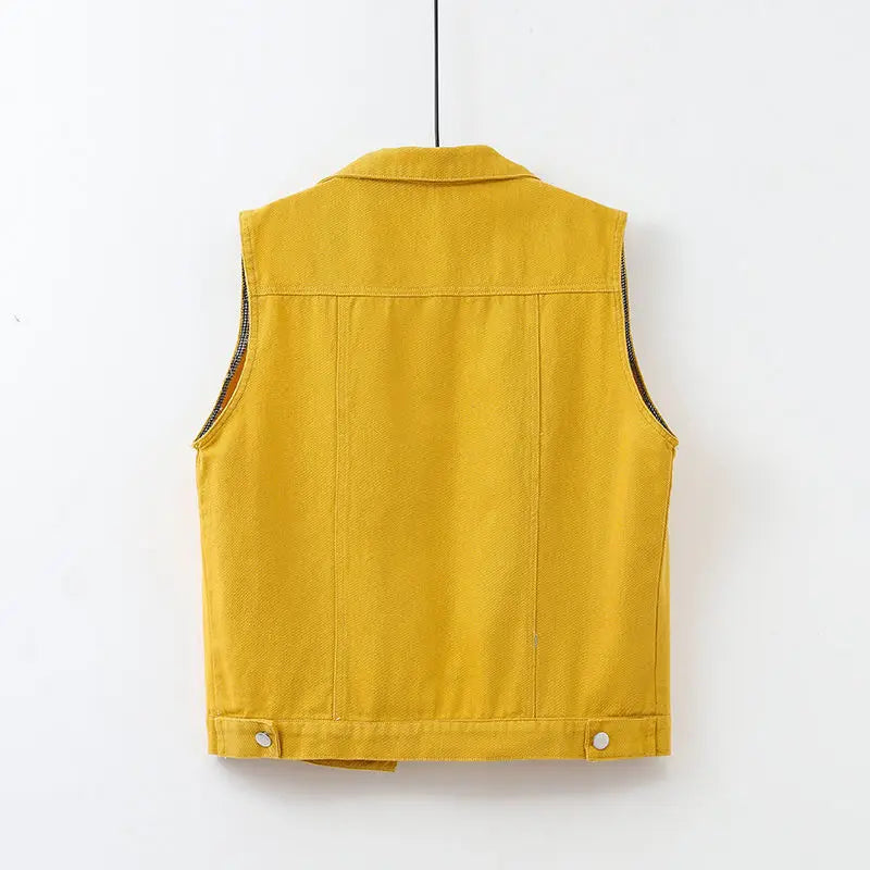 Colorful Beaded Denim Waistcoat – Women's Sleeveless Slim Fit Short Vest Jacket