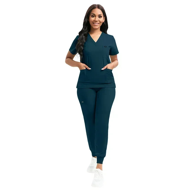 Multicolor Unisex Medical Scrubs Set - Short Sleeve V-Neck Workwear