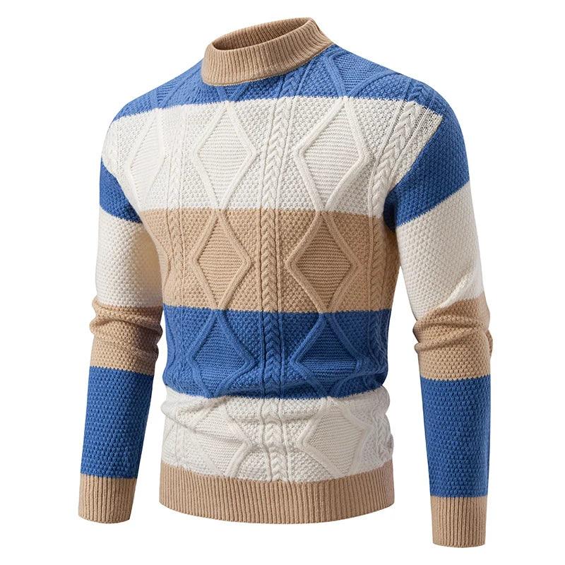 Men’s Patchwork Knitted Sweater – Youthful & Trendy Autumn/Winter Wear