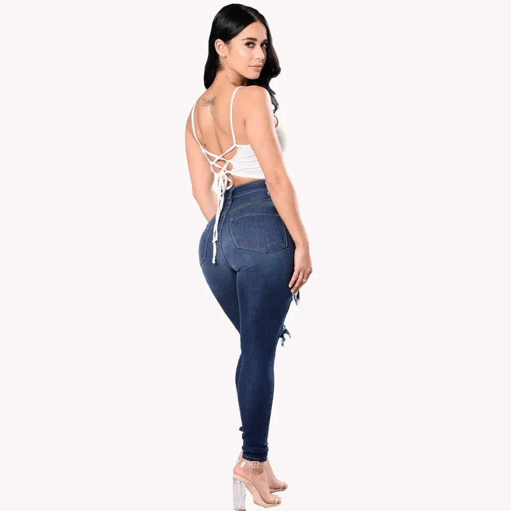 High Waist Ripped Skinny Jeans for Women – S-3XL Casual Denim