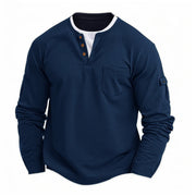 Men's New Henley Collar Shirt: Fake Two-Piece Waffle T-Shirt