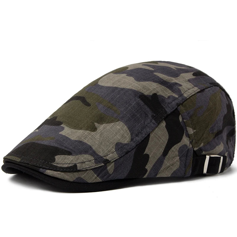 Men’s Camouflage Cotton Linen Beret – Adjustable Lightweight Sun Cap
