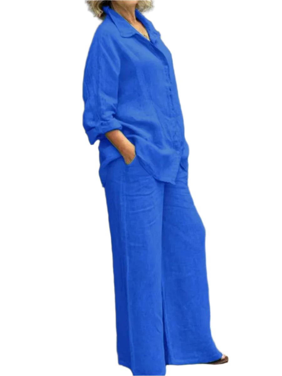Vintage Linen Two-Piece Set for Women | Autumn Loose Shirt & Pants