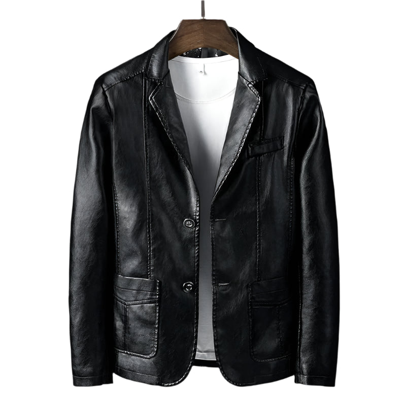 Men's PU Leather Jacket: Slim Fit, Spliced Turn-Down Collar