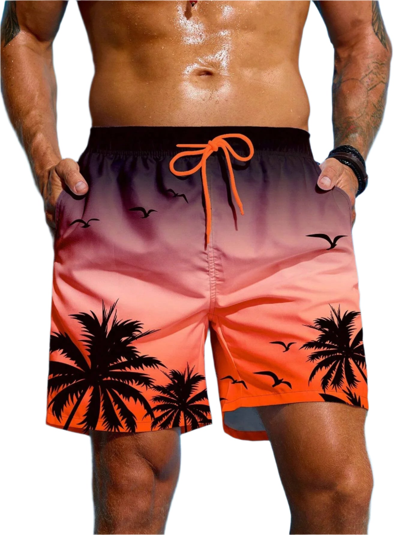Men’s Palm Tree 3D Board Shorts – Summer Beach Swim Trunks