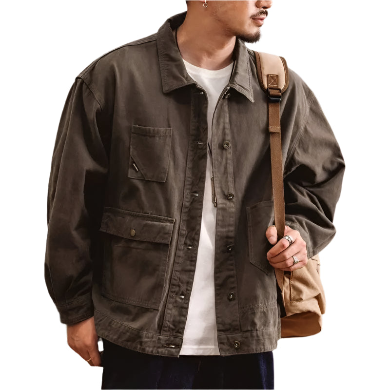 Men's Vintage Cowboy Jacket: Stylish Workwear Coat, Multi-Pocket
