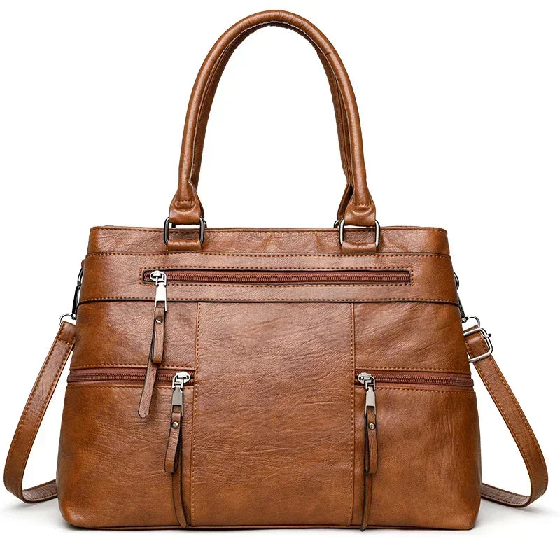 Elegant Women's Leather Handbag – Large Casual Tote & Crossbody Bag