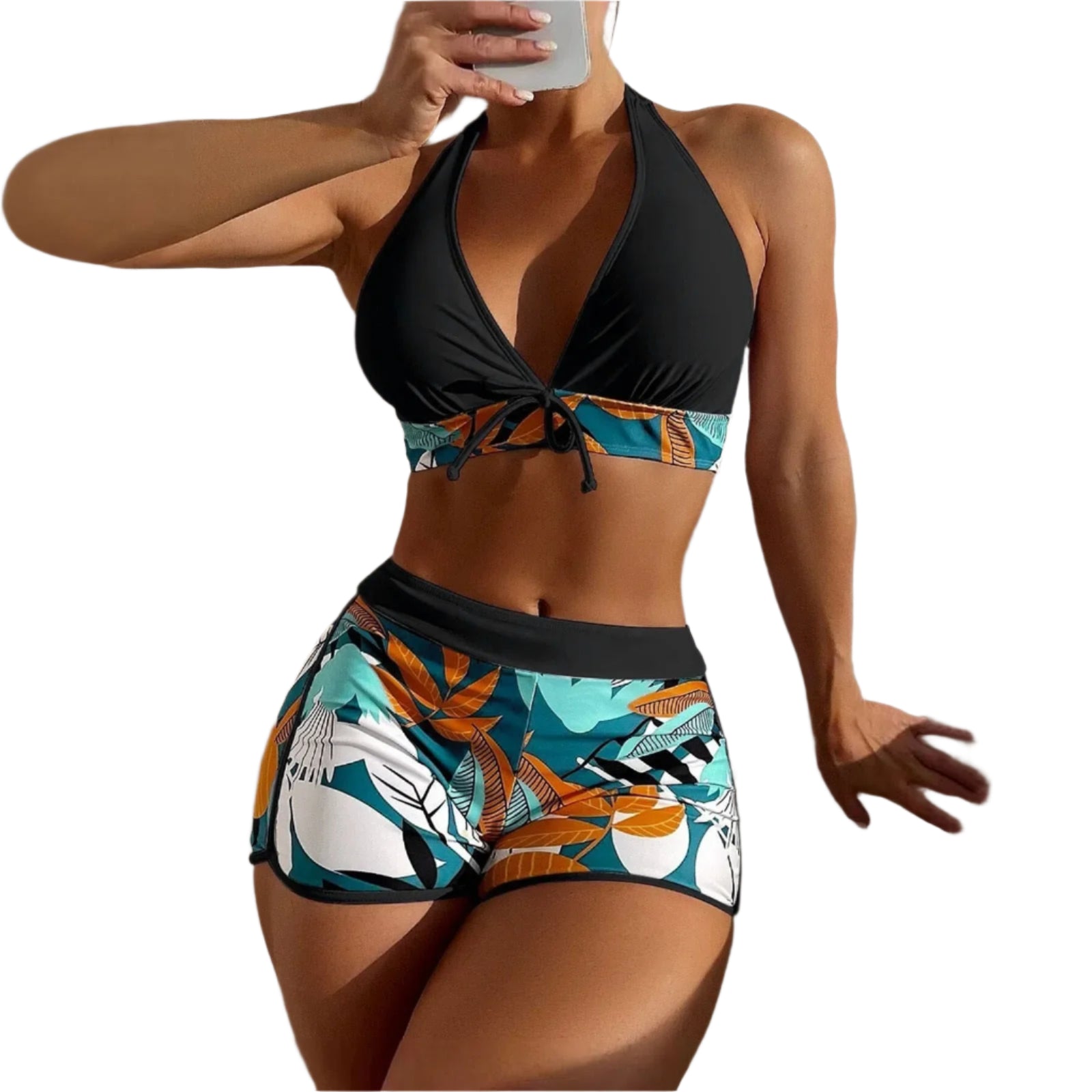 High Waist Plant Print Bikini Set – 2-Piece Swimwear for Women