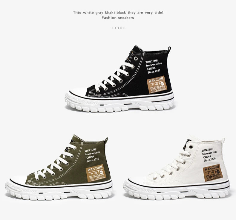 Men's High Top Canvas Sneakers – Lace-Up Sport Board Shoes for Casual Street Style