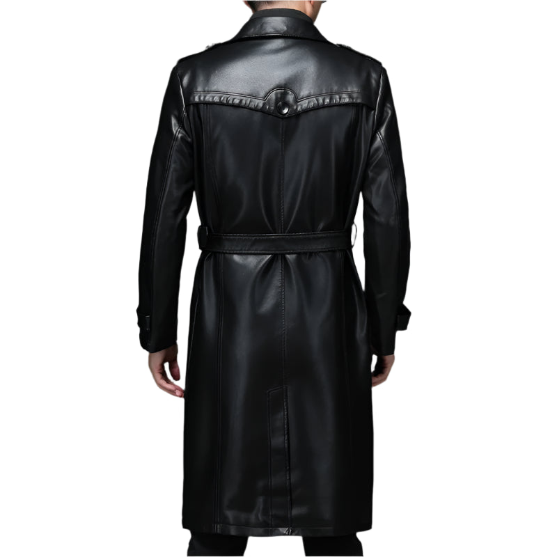 Men’s Long Leather Winter Coat – Warm Plush Lined Casual Trench Jacket