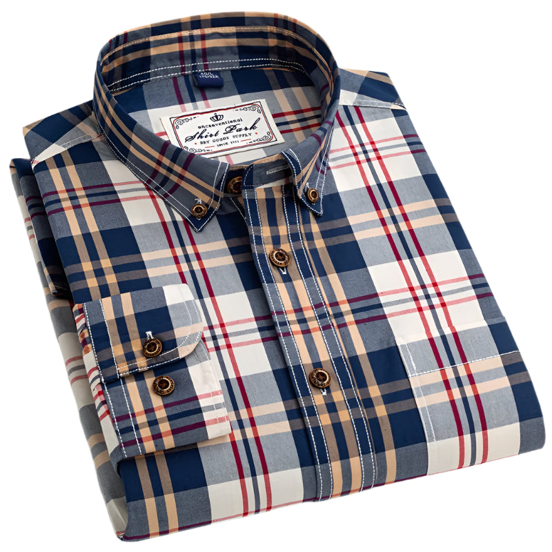 100% Cotton Slim Fit Plaid Shirt – Formal Long-Sleeve Office Casual Shirt for Men