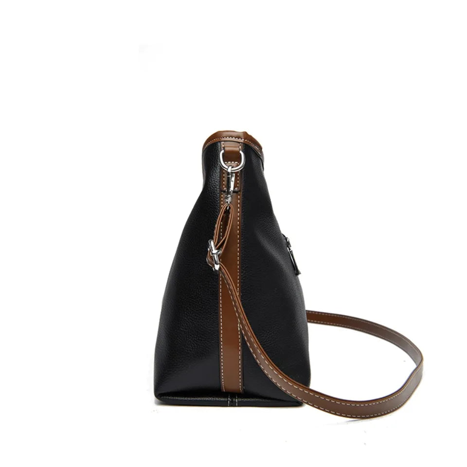 Soft PU Leather Shoulder Bag - Color Contrast Crossbody Tote for Women