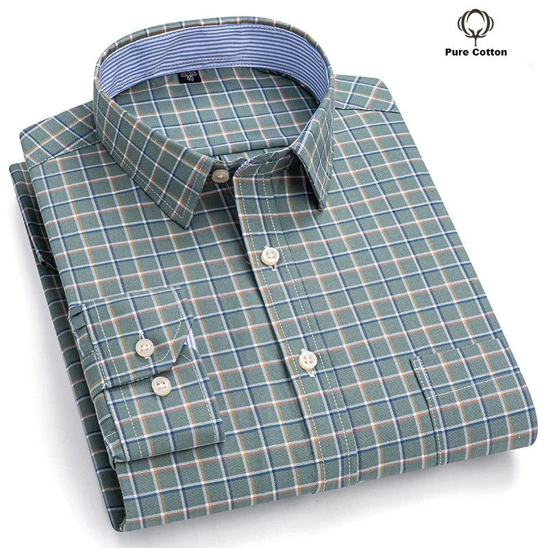 Men’s 100% Cotton Plaid Oxford Shirt – Smart Casual Plus Size 7XL